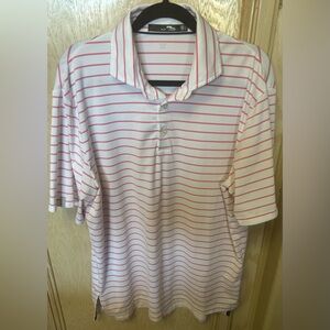RLX Ralph Lauren Polo Shirt Men Sz L White Pink Stripe Short Sleeve Wicking READ